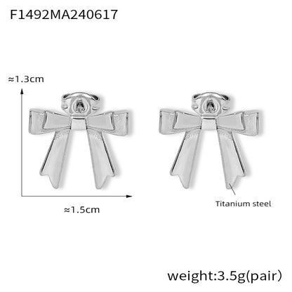 B廠【F1492】英倫風跨境新款蝴蝶結個性時尚耳環鈦鋼鍍18k金氣質耳環 24.06-3