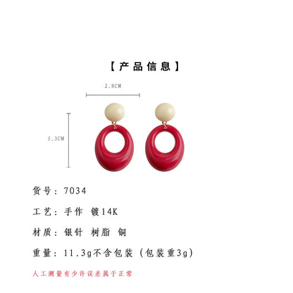 A廠【7034】港風復古圓形幾何時尚高級感紅色新款耳環飾品耳環
 25.11-1