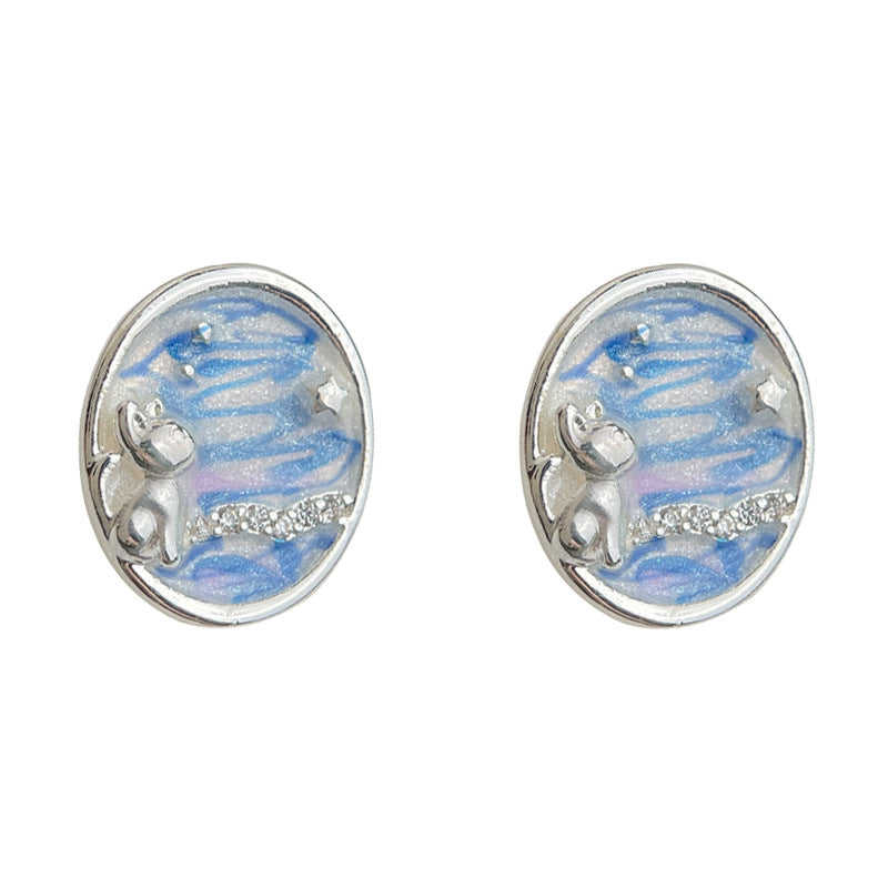 A廠【6191】【海域星空】~設計師款琺瑯滴釉925銀針微鑲鋯石新款耳飾耳環
 25.11-3