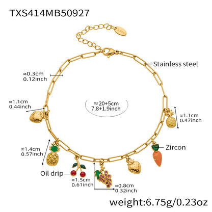 B廠【TXP414】水果系列鑲嵌鋯石多吊墜歐美風項鍊手鍊腳鍊套裝不銹鋼材質
 25.10-1