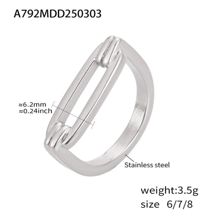 B廠【A792】長方幾何鏤空戒指時尚個性不鏽鋼18K真金PVD電鍍食指戒 25.03-1