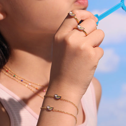 B廠【TXP264】不銹鋼材質新款兒童飾品彩虹滴油吊墜項鍊手鍊戒指耳環套裝 25.05-5