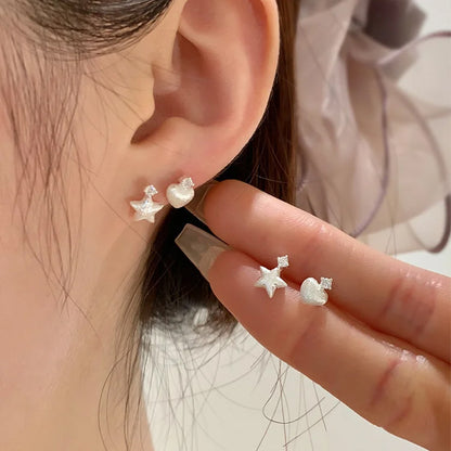 E廠【DQ10408E】S925純銀ins小眾拉絲愛心耳環女小巧甜美星星百搭耳環高級感 25.06-3