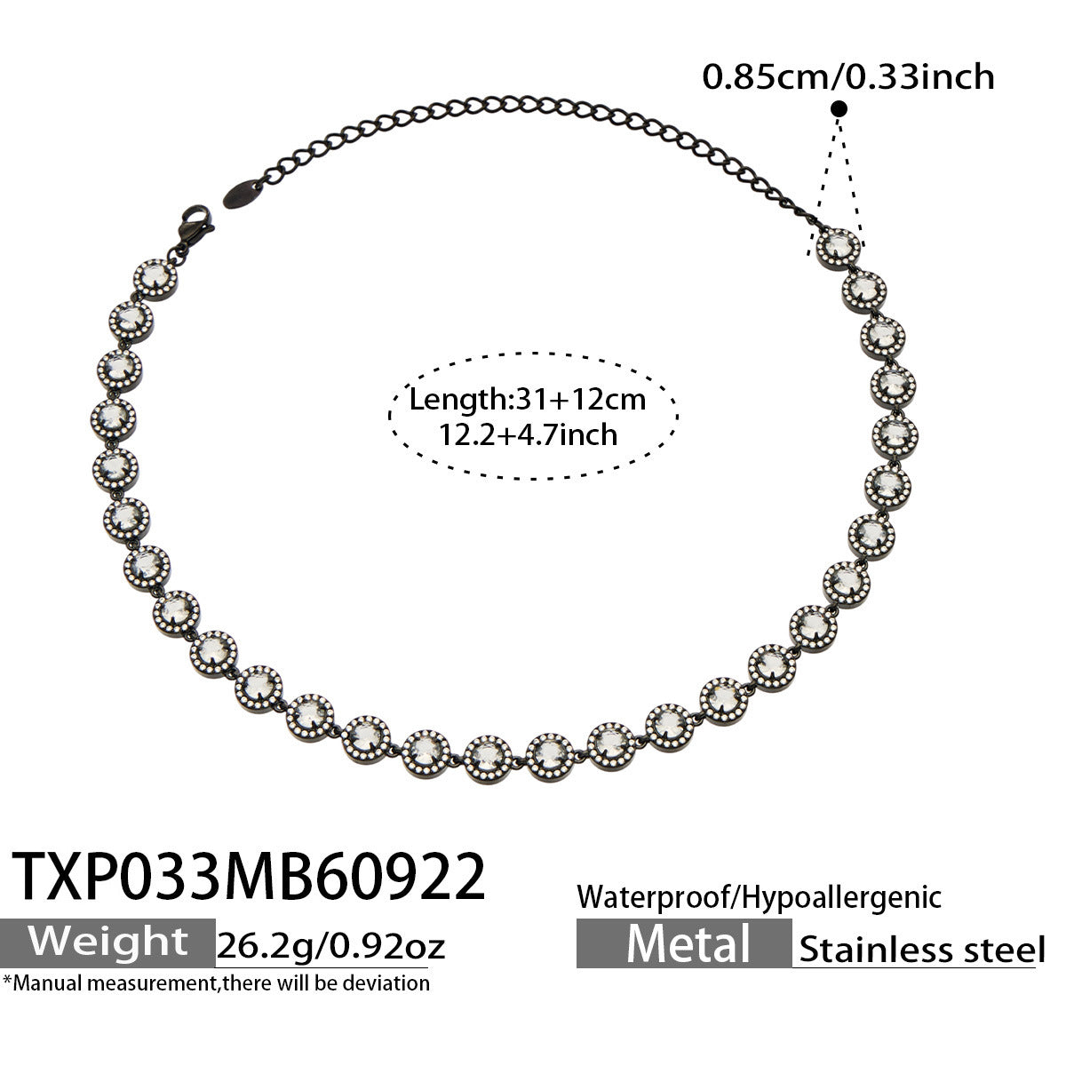 B廠【TXP033】 復古黑鈦鋼鋯石流蘇手鍊項鍊耳環套裝
 26.09-4