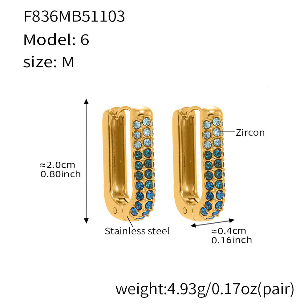 B廠【F836】跨國新款彩色5A鋯石長款U型耳扣耳圈不鏽鋼鍍18k真金不掉色
 25.11-2