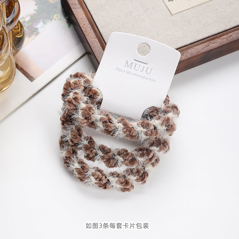 D廠【B494】秋冬毛絨髮繩3條卡裝皮筋新款髮飾韓版高彈性頭繩髮飾高馬尾髮圈
 25.11-1「D廠-單筆結帳需滿，NT$600出貨(不含運費)」