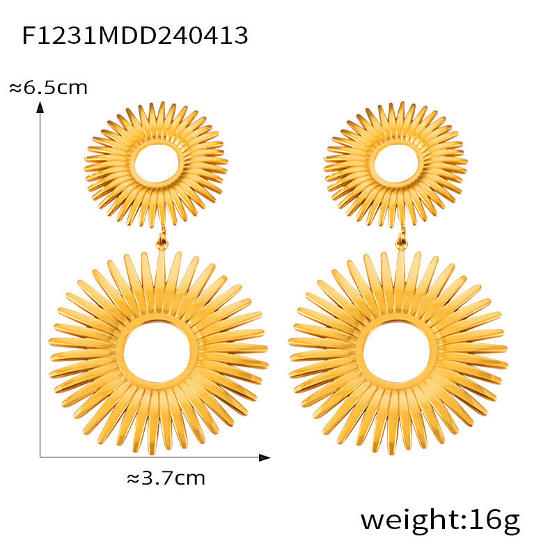 B廠【F1231-1312】歐美跨境熱賣大小圓環空心花朵耳墜鈦鋼鍍18K金色誇張耳環飾品女 24.04-3