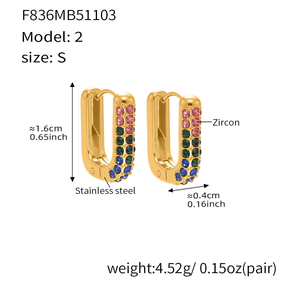 B廠【F836】跨國新款彩色5A鋯石長款U型耳扣耳圈不鏽鋼鍍18k真金不掉色
 25.11-2