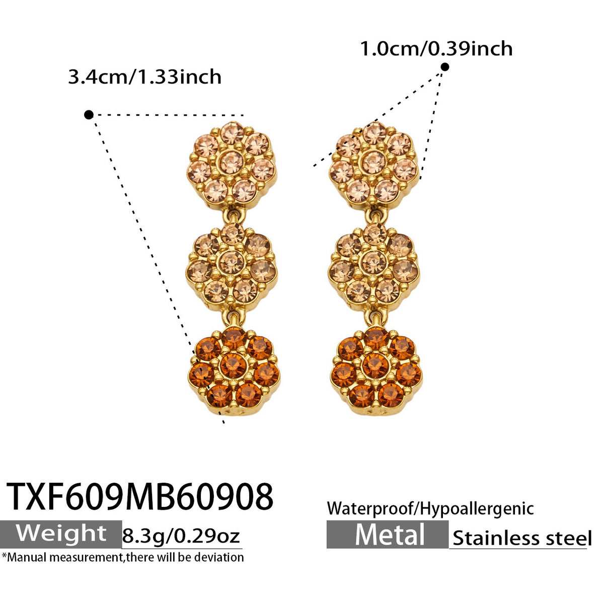 B廠【TXP609】氣質彩色鑲鋯石花瓣不銹鋼項鍊手鍊耳環小眾女士潮酷超閃套裝飾品
 26.09-3