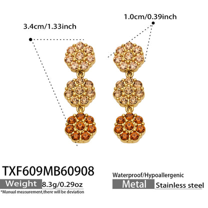 B廠【TXP609】氣質彩色鑲鋯石花瓣不銹鋼項鍊手鍊耳環小眾女士潮酷超閃套裝飾品
 26.09-3