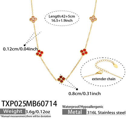 B廠【TXP025】歐美多巴胺系列四葉花不銹鋼鍍18k金 鑲嵌鋯石項鍊手鍊女飾品套裝
 26.07-4