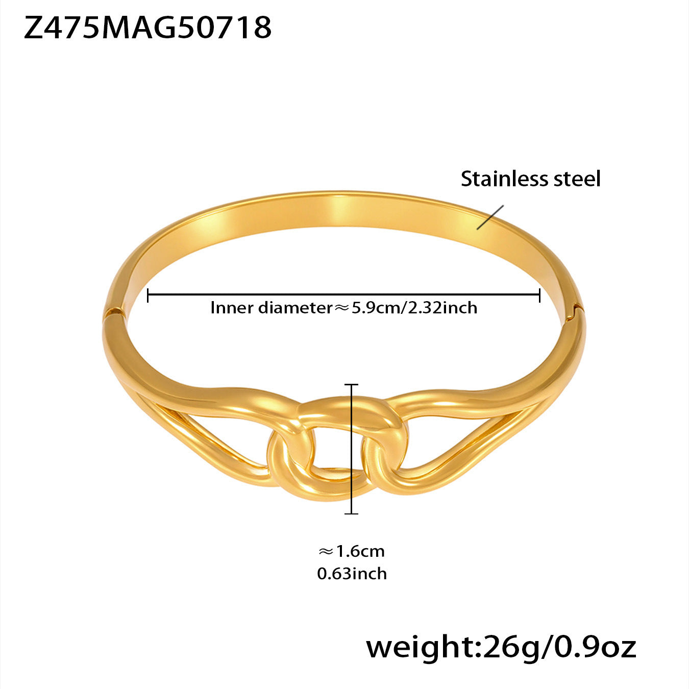 B廠【Z473】不鏽鋼幾何扭結卡扣手鐲鍍18k真金雙環百搭Z字造型個性手鐲 25.07-4