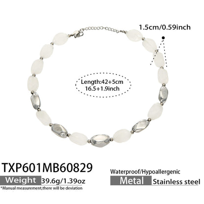 B廠【TXP601】歐美高級感小眾不鏽鋼鍍18k金樹脂橢圓串珠項鍊手鍊飾品首飾套裝
 26.09-1