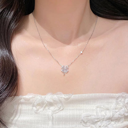 E廠【DQ1238N】足銀999精緻鋯石四葉草項鍊女輕奢時尚高級感花朵純銀鎖骨鏈 25.07-2