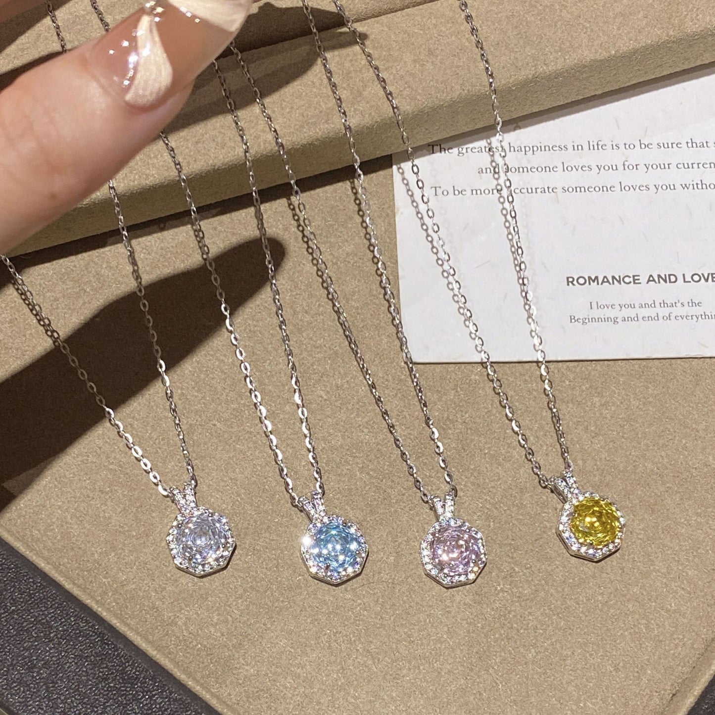 F廠【DQ2348N】S925純銀爆閃八角玫瑰切項鍊女高級感海藍玫瑰鋯石鎖骨鏈
 25.11-1