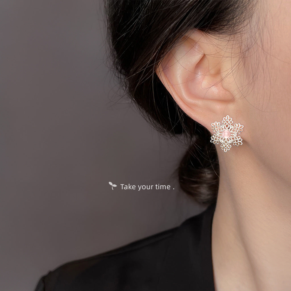 A廠【6370】繁花~設計師款925銀針法式清新甜美鏤空花朵耳環優雅氣質耳飾
 26.02-4