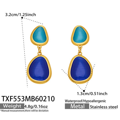 B廠【TXP553】歐美輕奢橢圓貓眼石項鍊手鍊耳環不鏽鋼鍍18k金首飾套裝
 26.10-4