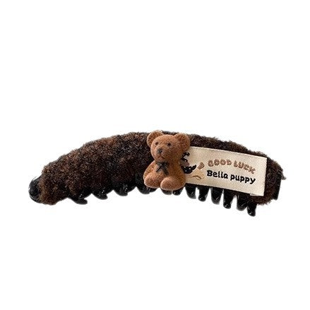 C廠【P56】韓國卡通小熊毛絨香蕉夾髮夾女2025新款可愛後腦勺高馬尾豎夾髮卡
 25.12-2「C廠-單筆結帳需滿，NT$500出貨(不含運費)」