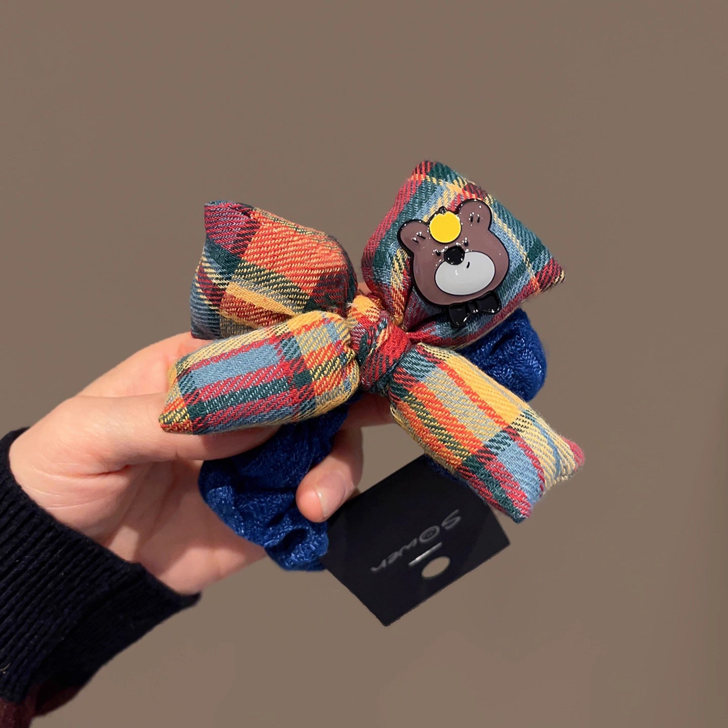 C廠【Y979】韓系百搭時尚蝴蝶結髮圈混色格紋髮繩藍色針織腸圈秋冬新款頭繩女
 25.12-4「C廠-單筆結帳需滿，NT$500出貨(不含運費)」