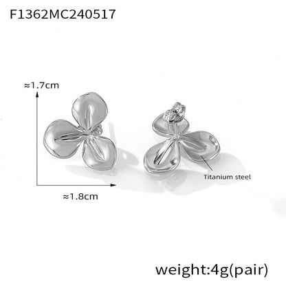 B廠【F1362】法式優雅三瓣草鈦鋼鍍金耳環設計感花朵簡約氣質輕奢耳環飾品 24.05-4