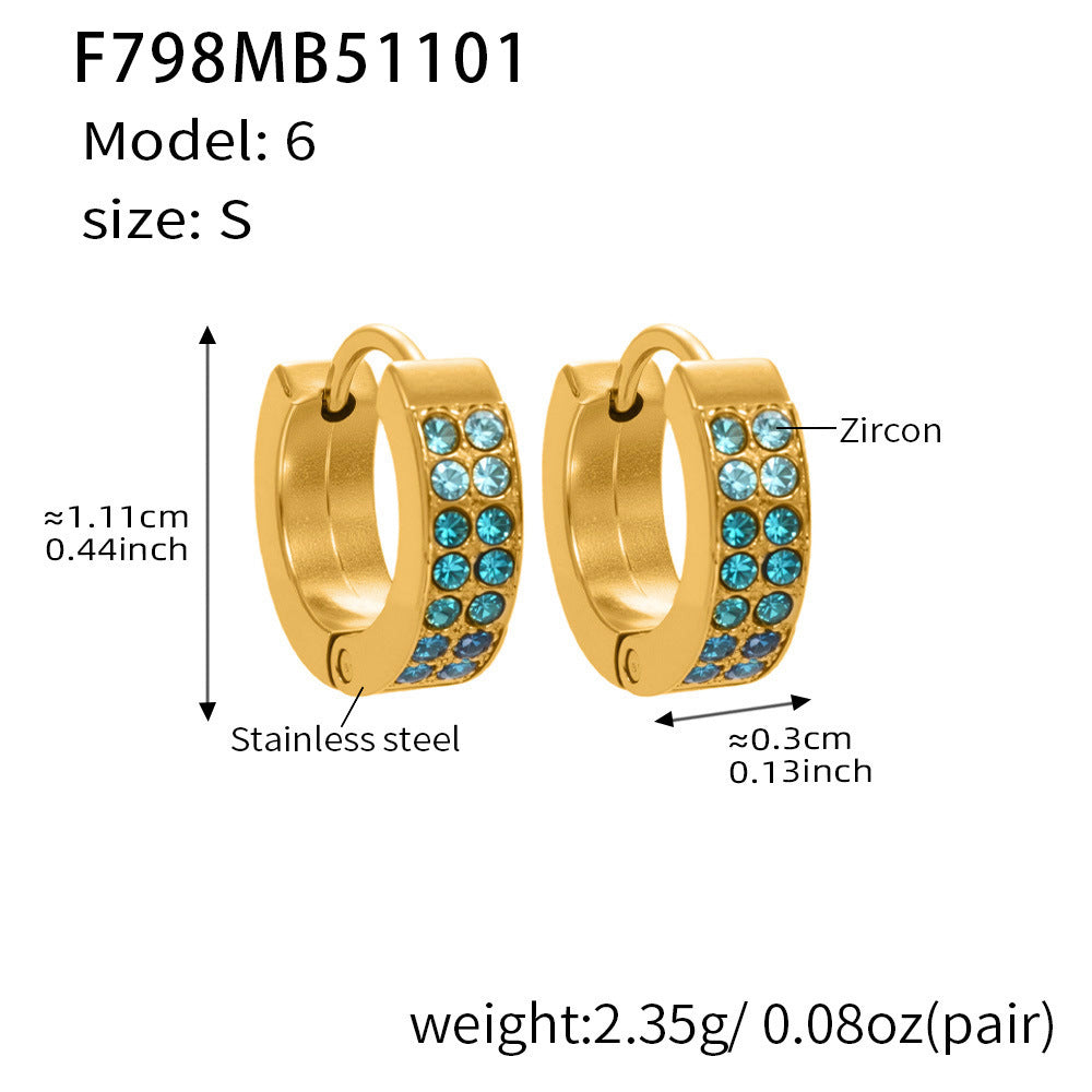 B廠【F798】簡約C型鑲彩鑽拼色鋯石耳扣不鏽鋼鍍18k真金輕奢小眾耳環女
 25.11-1