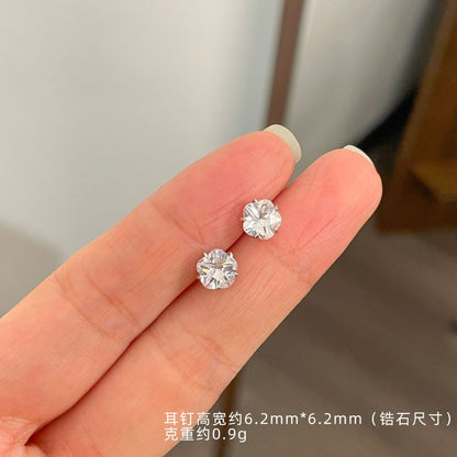 E廠【XDQ10096E】S999純銀四爪愛心閃鑽耳環女迷你小巧星星花鋯石百搭耳飾品
 26.01-2