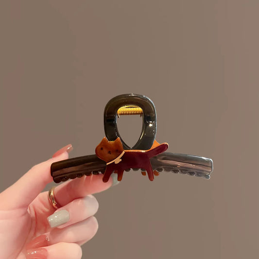 C廠【X58】醋酸抓夾女焦糖貓咪質感盤髮髮夾秋冬新款髮飾韓國高端大鯊魚夾
 26.03-4