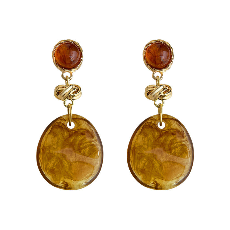 A廠【7104】時尚高級感美拉德風暈染琥珀色秋冬新款爆款幾何手工耳飾耳環
 25.11-3