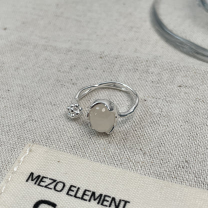 E廠【DQ8225R】925純銀ins白玉髓不規則戒指女冷淡風簡約肌理紋理開口食指戒
 25.08-5