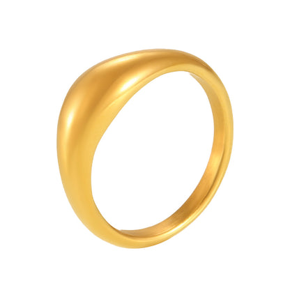 B廠【A141】INS圓形弧面不鏽鋼氣質指環歐美極簡冷淡風光面戒指女 25.03-1