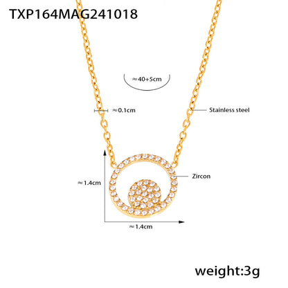 B廠【TXP164】歐美飾品ins風雙圓鑲鋯石手鍊項鍊戒指組不鏽鋼材質首飾 24.10-4