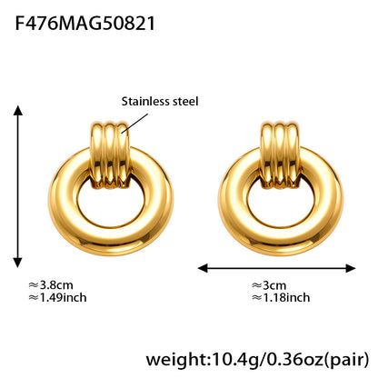 B廠【F475】跨境冷淡風不規則雙環空心耳環小眾簡約飾品鍍18k金不掉色 25.08-5