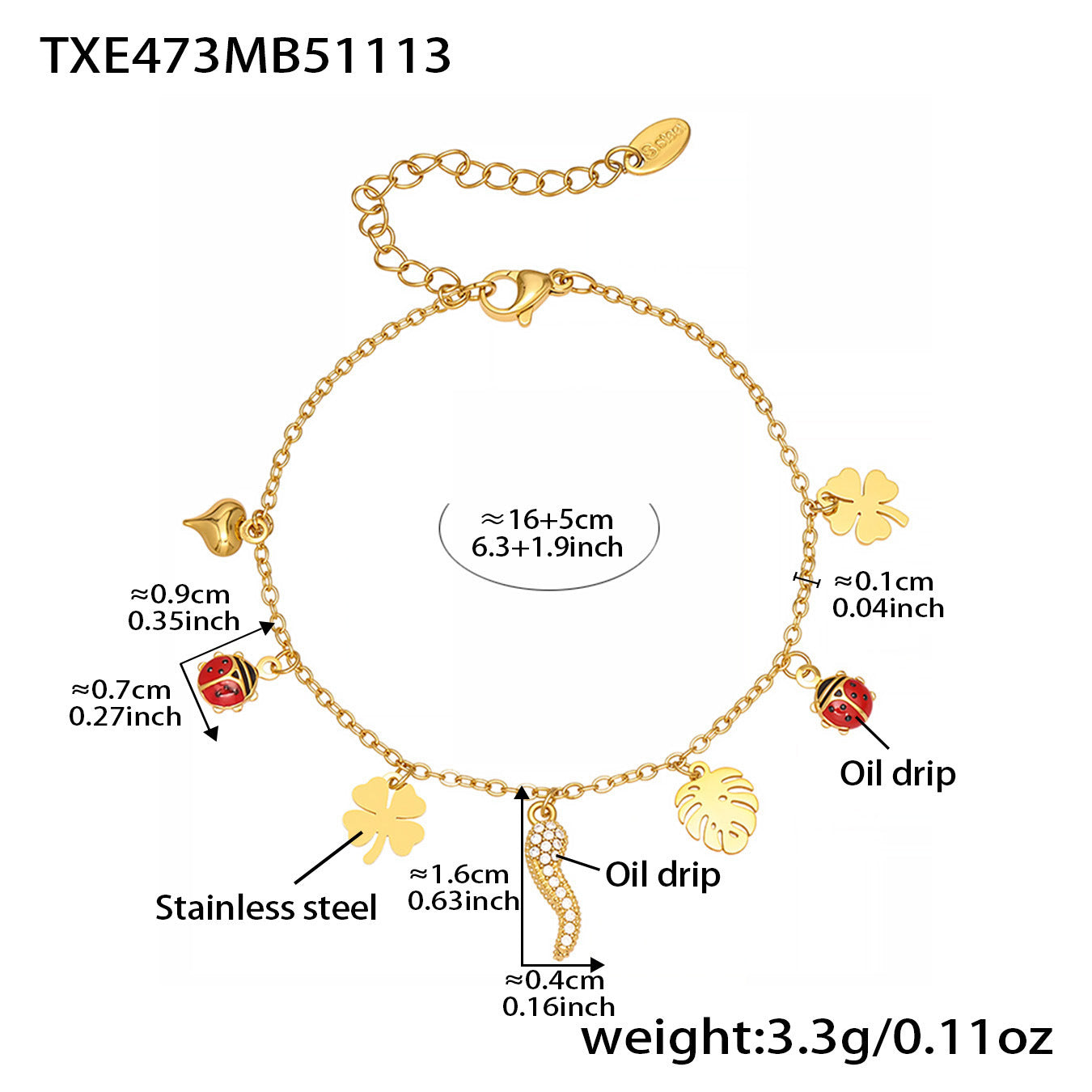 B廠【TXP472】 5A鋯石小辣椒鈴鐺滿鑽DIY多吊墜項鍊手鍊 不鏽鋼百搭首飾
 25.11-3