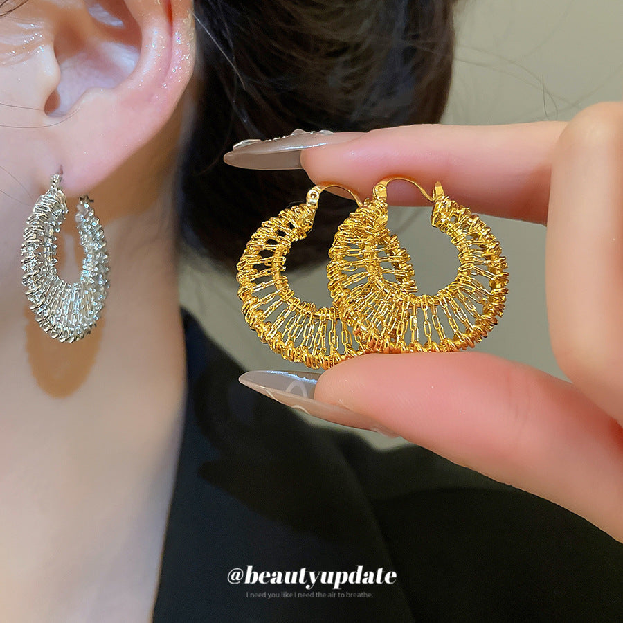 A廠【WE4114】18k真金電鍍鏤空圓形編織耳環金屬風小眾潮流耳環輕奢高級感耳飾
 25.10-5