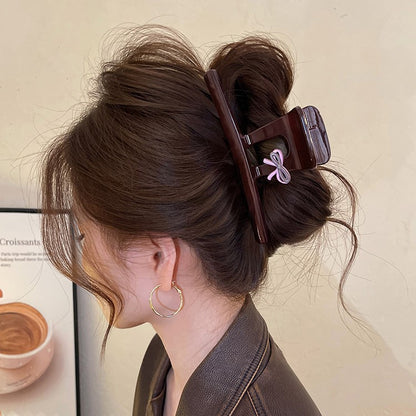 C廠【Y1005】蝴蝶結巧克力棕色抓夾女氣質大鯊魚夾2025新款高級感髮夾盤髮頭飾
 26.01-1