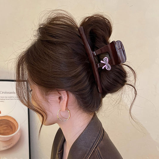 C廠【Y1005】蝴蝶結巧克力棕色抓夾女氣質大鯊魚夾2025新款高級感髮夾盤髮頭飾
 26.01-1