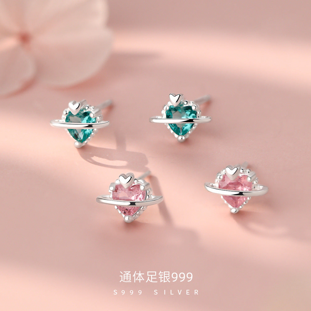 D廠【YC5026E】足銀S999愛心帕拉伊巴綠石星球耳環精緻甜美時尚百搭耳飾
 26.08-4