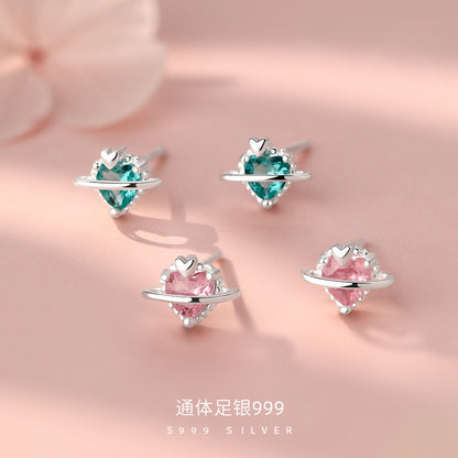 D廠【YC5026E】足銀S999愛心帕拉伊巴綠石星球耳環精緻甜美時尚百搭耳飾
 26.08-4