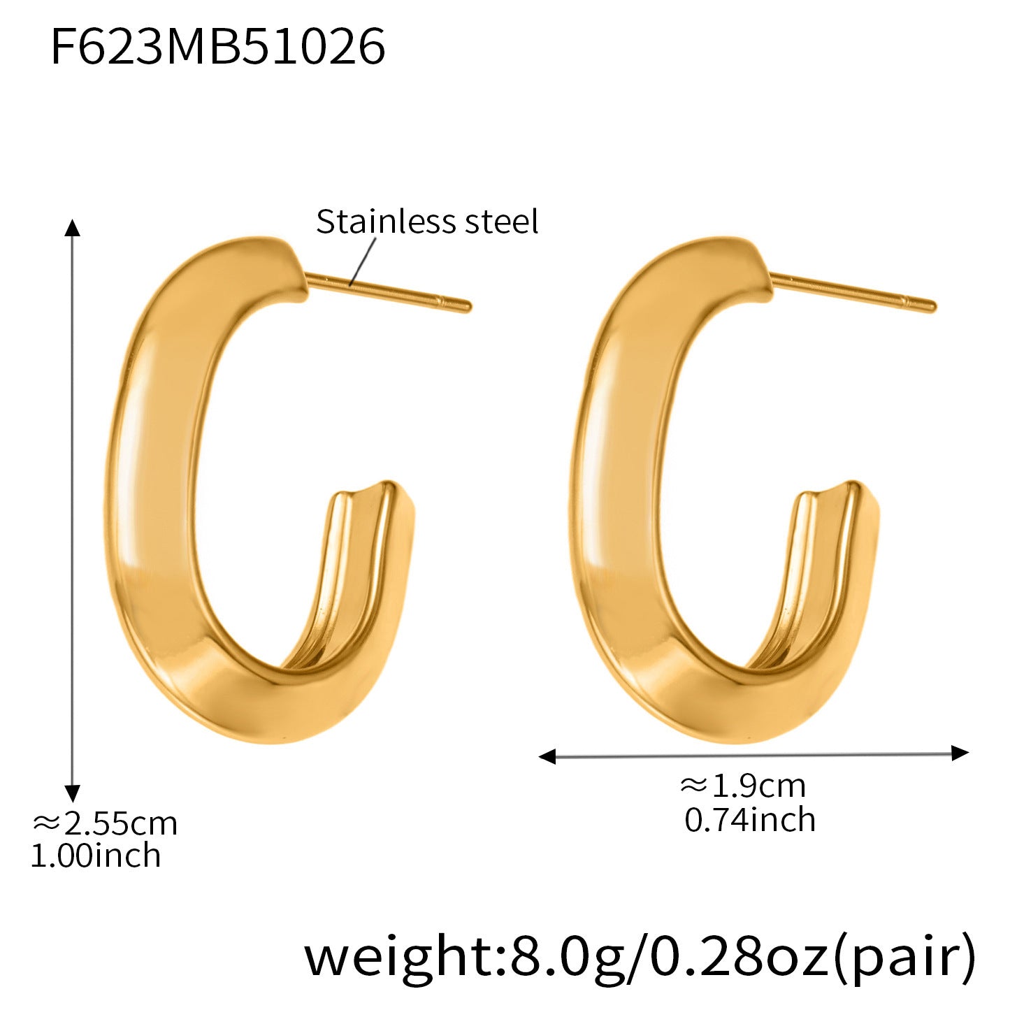 B廠【F623】不鏽鋼凹槽弧面耳環歐美輕奢風小眾設計百搭耳飾鍍18k真金
 25.11-1