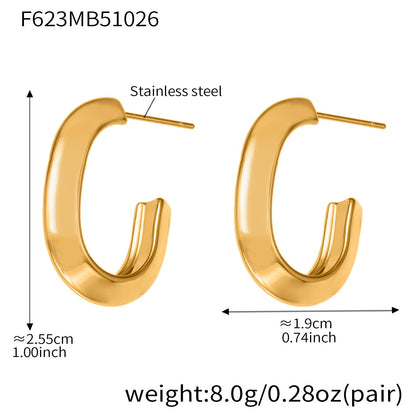 B廠【F623】不鏽鋼凹槽弧面耳環歐美輕奢風小眾設計百搭耳飾鍍18k真金
 25.11-1