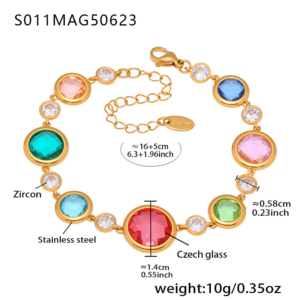 B廠【S010】高品質超閃切面捷克琉璃腳鍊不銹鋼18k鍍金時尚輕奢風飾品 25.06-4