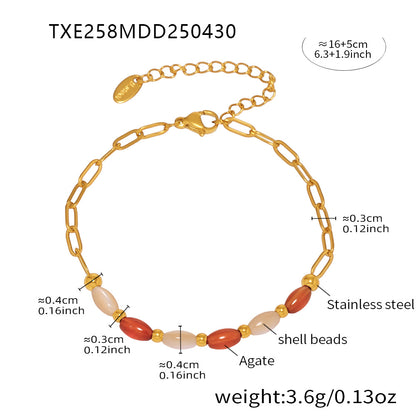 B廠【TXP258】輕奢夏日新款瑪瑙貝殼串珠手鍊項鍊不鏽鋼鏈條鍍18k金飾品
 26.05-3