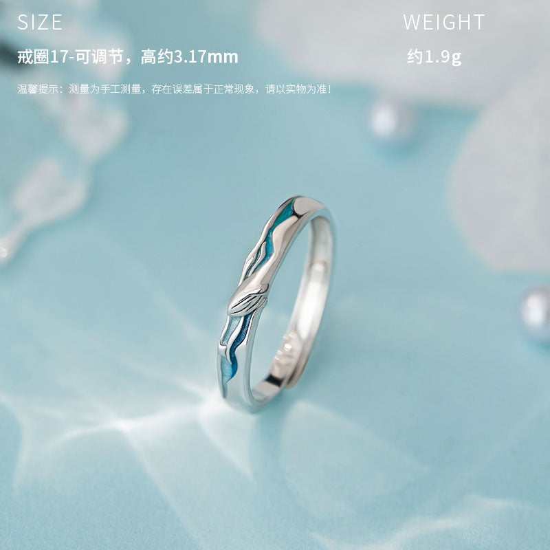 E廠【YC3758R】原創S999足銀星夢鯨海鯨魚情侶對戒韓風設計獨特設計戒指
 25.10-1
