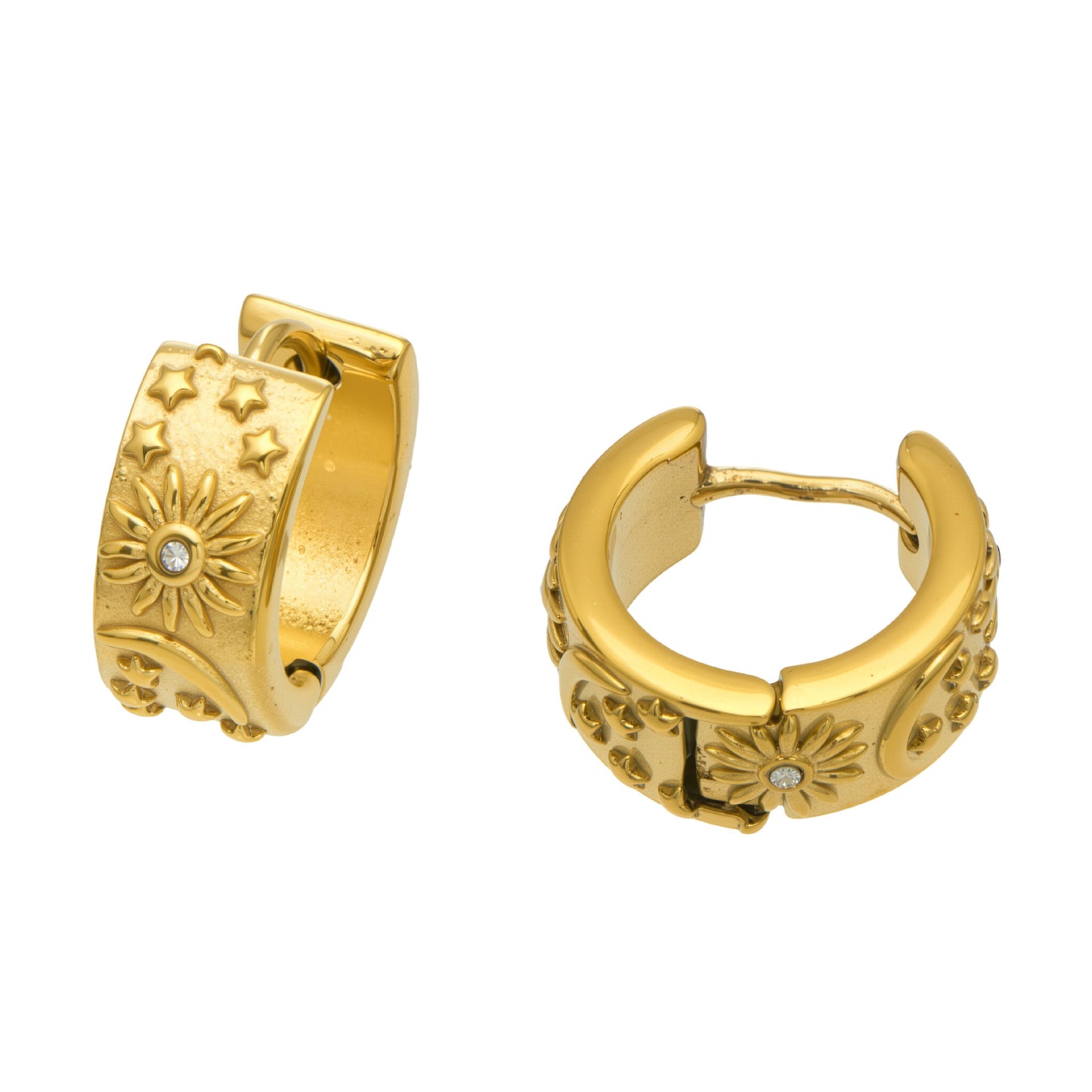 B廠【F1322】歐美簡約設計日月星微鑲鋯石耳環不鏽鋼鍍18k金時尚百搭氣質耳飾
 26.03-3