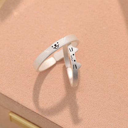 D廠【YC3836R】S999足銀可愛小狗貓咪情侶款對戒情人節禮物ins搞怪指環 25.02-2