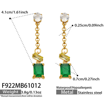 B廠【F922】方塊多巴胺鋯石不鏽鋼鍍18k金流蘇長款耳環
 26.10-4