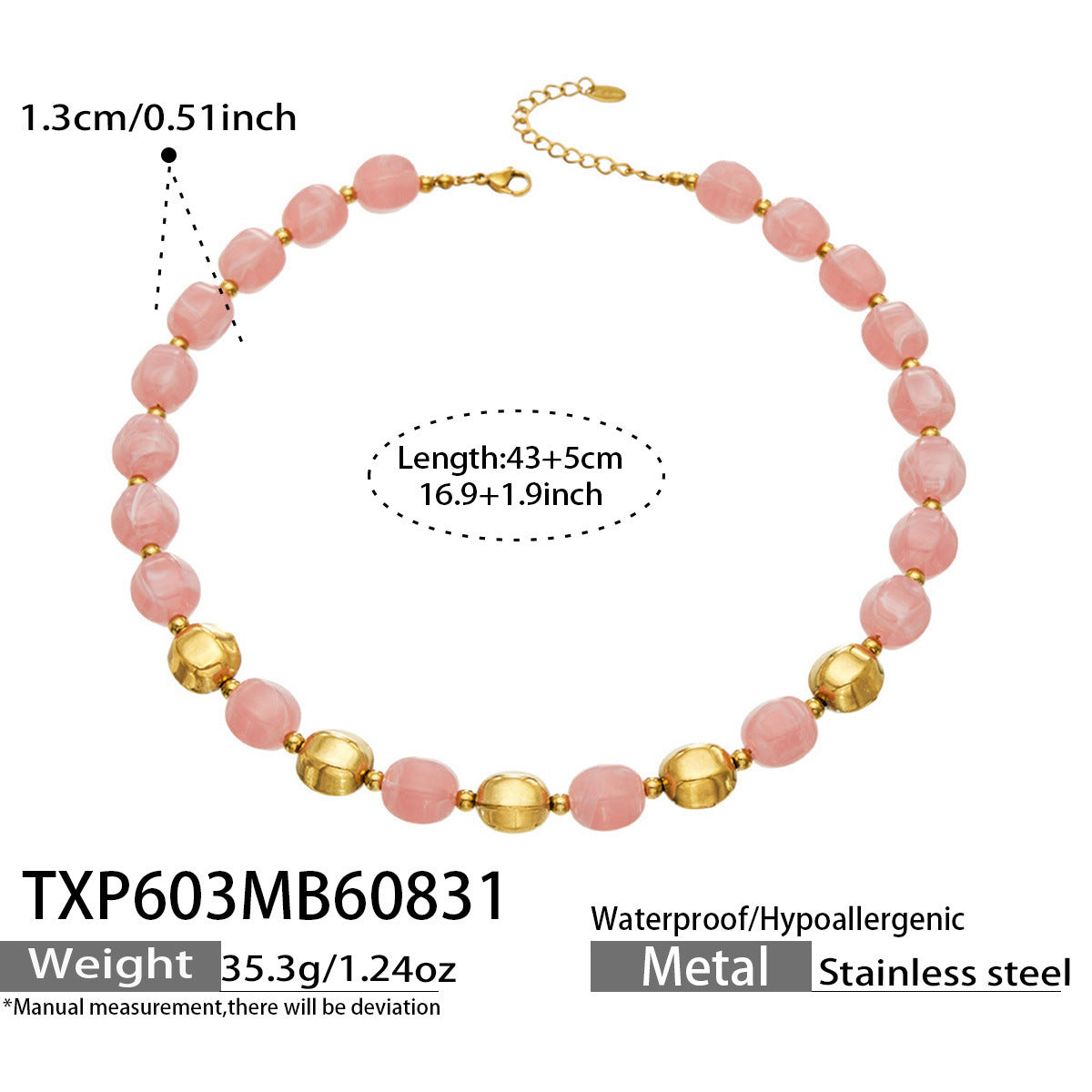 B廠【TXP603】歐美輕奢風不銹鋼金珠復古樹脂彩色手飾小眾手鍊項鍊女套裝飾品
 26.09-1