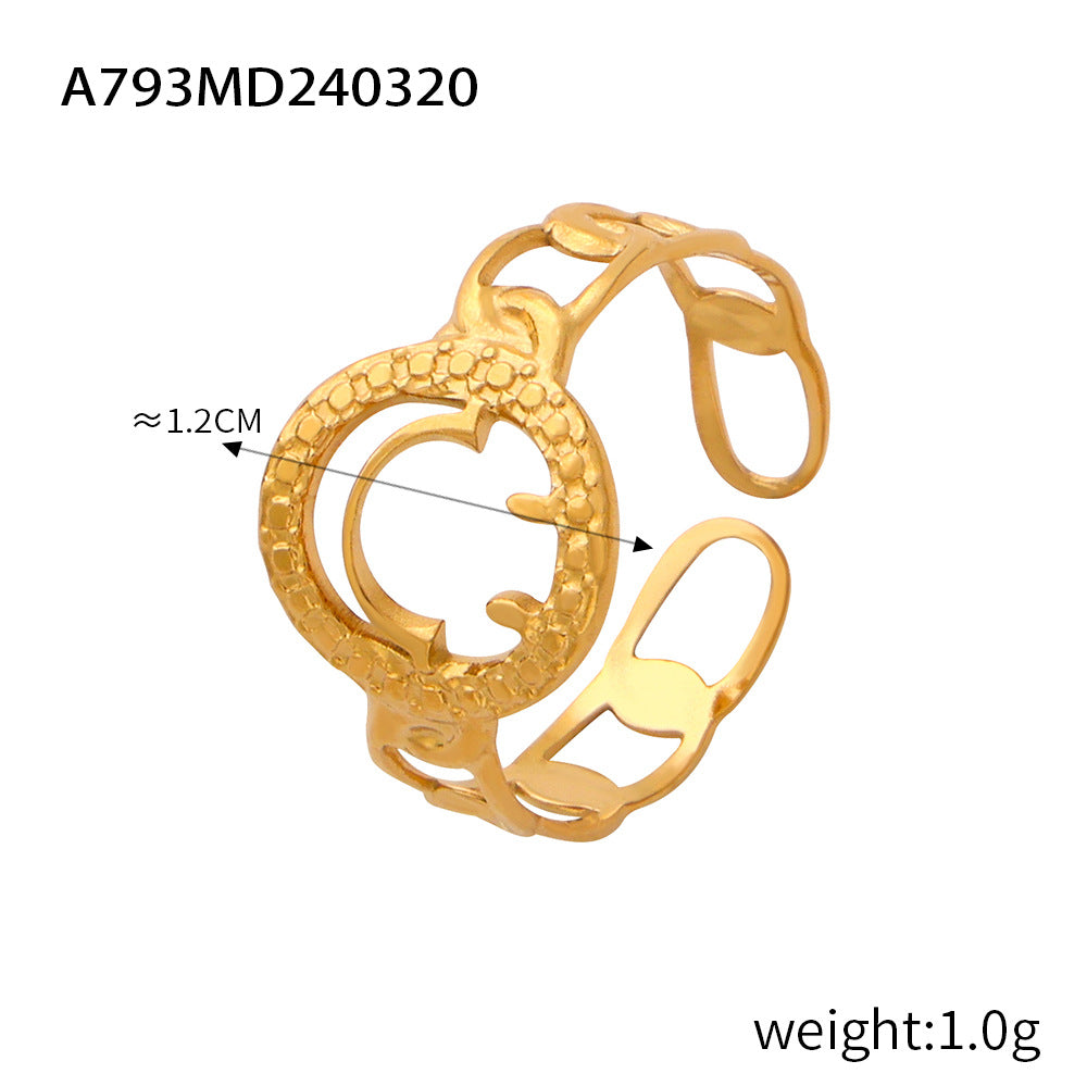 B廠【A793-802】時尚通勤簡約幾何飾品鏤空多層紋理拼接設計感食指戒鈦鋼開口戒指 24.04-1