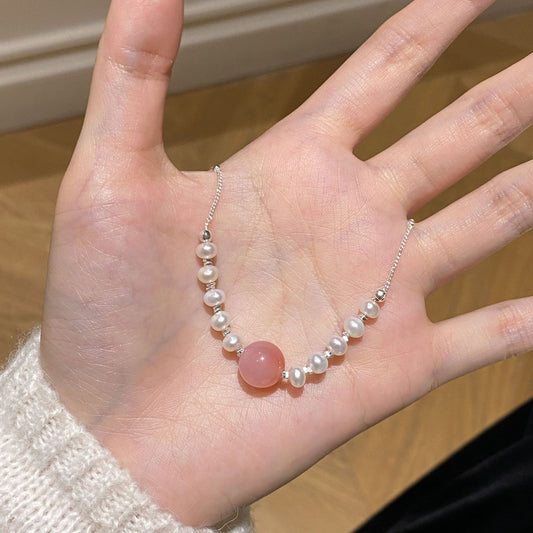 E廠【XDQ0205N】S925純銀高級感鹽源瑪瑙項鍊女小眾輕奢淡水珍珠百搭鎖骨鏈潮
 25.11-4