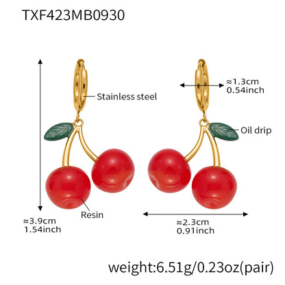 B廠【TXP423】 櫻桃項鍊潮趣水果耳環 ins網紅清新可愛少女時尚珠寶首飾
 25.10-2
